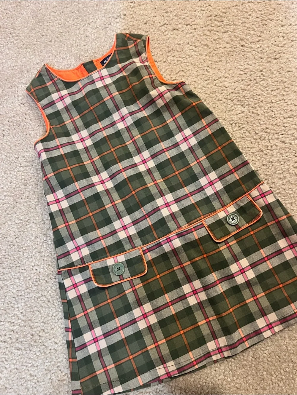 Girls Plaid Sleeveless Dress with Orange Trim - Green/Pink gap Y2K